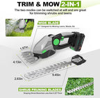 Cordless Hedge Trimmer,21v Electric Grass Shears & Shrub Trimmers,Handheld 2-in-1 Battery Powered Hedge Trimmer for Patio/Lawn, Gardening Tools, Included Charger (Gray-Green+1* Battery)