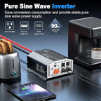 1500 Watt Pure Sine Wave Inverter 12v DC to 110v 120v AC Converter,3000W Peak Power Inverter with 4 AC Outlets,USB Port,Type-C,Remote Control LCD Display for Truck, RV, Vehicles, Solar Off-Grid