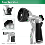 RESTMO Garden Hose Nozzle, Heavy Duty Metal Water Nozzle with 7 Adjustable Spray Patterns, High Pressure Hand Sprayer with Flow Control, for Watering Plants & Lawns, Washing Cars & Pets, Black