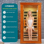Far Infrared Saunas for Home, 1 Person Sauna Indoor Okoume Wood 1170W Low Emf Dry Sauna Room with Bluetooth Audio, 7 Heaters Panels and Tempered Glass Door (Red, 31.5" * 31.5" * 63.3")