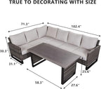 HUMMUH 9 Piece Patio Furniture PE Wicker 6-Seater Outdoor Sectional Sofa with Dinning Table Patio Swivel Chairs and Outdoor Chairs for Porch,Garden,Backyard,Deck