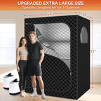 Home Sauna Portable, Upgraded Extra Large 2 Person Sauna Box with 2x3L 1300w Steamer, 2 Big Folding Chair, 9 Levels Heat, Timer,Remote Control - Steam Sauna Room Tent for Home Spa 71”x 49”x 35”, Black