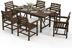 Patio Table and Chairs Set with Umbrella Hole, HDPE Patio Dining Set for 6, Outdoor Dining Set for Lawn, Patio, Porch, Deck, Poolside, Yard (Mahogany, 7-Piece)