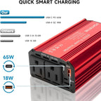 400W Power Inverter, FSATBTNE DC 12V to 110V AC Car Plug Adapter Outlet Converter with [65W PD USB-C] & [18W QC USB-A] Fast Charging Ports and 2 AC Outlets Car Power Inverters for Vehicles