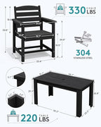 SERWALL Patio Dining Sets for 8, Outdoor Dining Sets for 8 Person with 2 Umbrella Hole Cut-Out Rectangular Tables and 8 Chairs, HDPE Dining Sets for Garden, Backyard, Poolside, Black