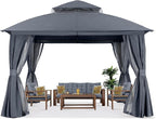 MASTERCANOPY 11'x11' Outdoor Patio Arch Gazebo with Double Roofs, Mosquito Nettings and Privacy Screens for Backyard, Garden, Lawn, Dark Grey