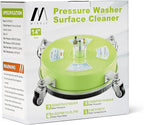 M MINGLE 14'' Pressure Washer Surface Cleaner, Stainless Steel Pressure Washer Attachments with 4 Wheels for Driveway and Concrete Cleaning, 1/4" Quick Connect, 2 Extension Wands, 4000 PSI