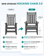 SERWALL HDPE Outdoor Rocking Chair Set of 8, Patio Rocking Chairs for Adults, All Weather Outdoor Rockers for Lawn, Grey