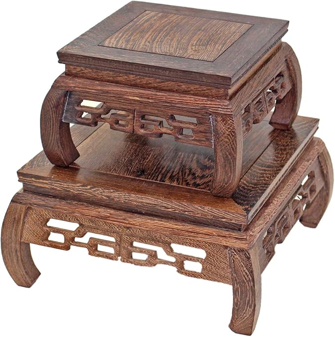GOLDY&WENDY Chinese Solid Rosewood Wooden Display Stand Square Handmade Carved Pedestal Base