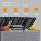 Outdoor Storage Box, 90 Gallon Deck Box, Waterproof Resin Storage Box for Patio Cushions, Gardening Tools, Lockable, UV Resistant, Grey