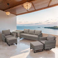 Wicker Patio Furniture Set, 6 PCS Outdoor Patio Furniture Set with Swivel Chairs, Includes 2 Swivel Patio Chairs, 1 Outdoor Couch, 1Side Table and 2 Ottoman, Grey/Grey