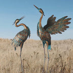 Metal Heron Yard Art, Standing Garden Sculptures & Statues for Outdoor Decor, 38-42 Inch Set of 2, Copper