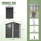 6x4 Ft Metal Outdoor Storage Shed with Window & Floor Base, 0.25mm Galvanized Steel Metal Garden Shed Waterproof with Lockable Door for Backyard, Patio, Garden, Dark Grey