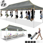 HOTEEL 10x30 Pop up Canopy Tent for Parties, Heavy Duty Easy Setup Tent Without Sidewalls, Outdoor Commercial Instant Gazebo for Wedding Event, with Portable Bag, Grey(Hexagonal Frame)