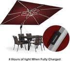 PURPLE LEAF 9' X 12' Solar Powered LED Square Cantilever Umbrella With Base Patio Umbrellas Windproof Hanging Umbrella Outdoor Umbrellas, Terra