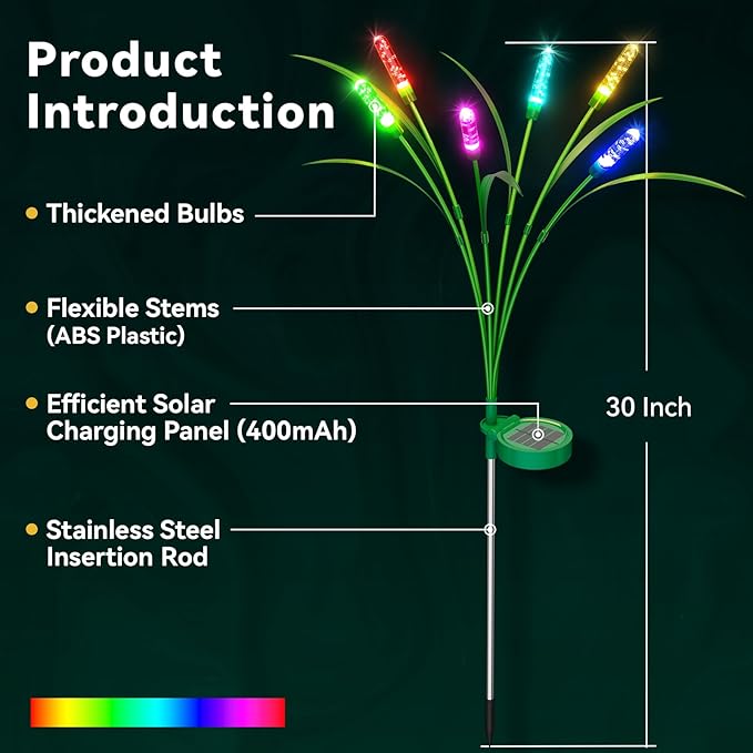 Solar Garden Lights 4 Pack, 24LED Swaying Solar Lights for Mother's Day, 30 Inches Waterproof Garden Lights for Pathway Yard Outdoor Garden Decor, Gardening Gifts, Mulitiple Colors Change