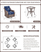 Belord 6-inch Thick Cushion Patio Furniture Set - Outdoor Swivel Rocker Glider Chairs Set of 4 with Glass Top Side Table, All-Weather Wicker Patio Conversation Set for Deck Balcony Sunroom