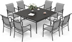 Patio Table and Chairs Set of 8, All-Weather Breathable Textilene Patio Chair with Gourd-Shaped Armrests, 60x60 Square Table with Umbrella Hole, 9 Pcs Metal Frame Patio Dining Set