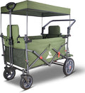 Collapsible Foldable Wagon Cart with Quick-Release Wheels & 2 Seats - Heavy-Duty Utility Folding Wagon 265LBS Capacity for Camping, Garden, Shopping (Green)