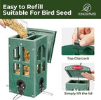 Kingsyard Upgraded Rainproof Bird Feeder for Outdoor Hanging - Metal Feeding Port, Recycled Plastic Wild Bird Feeder with Metal Mesh Tray for Goldfinch Small Bird, Garden Yard Decoration, Green