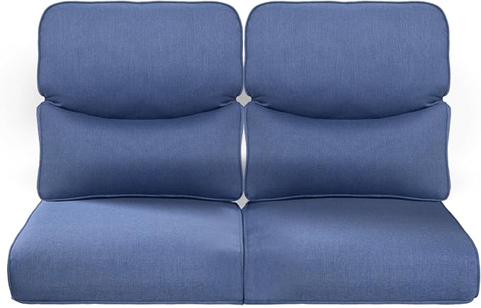 Pop 22x25/22x24 Outdoor Seat Cushions Set of 2 - Comfortable High Back Water-Resistant Patio Wicker Chairs Cushion for Dining Rocker Glider Loveseat Couch Sectional Sofa - Navy Blue/Smile