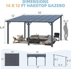 AECOJOY 14' x 12' Gazebo Outdoor Pergola for Patio, Large Wall-Mounted Hard Top 12x14 Lean to Metal Gazebo Shelter Pergolas and Gazebos Clearance with Patio Roof, Heavy Duty Awnings for Patio, Decks