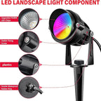 10W RGBW LED Landscape Lights Spot Lights Outdoor for Yard Garden Decor Spotlight, Landscape Lighting with 16 Color Changing and Remote IP68 Waterproof (12 pck)