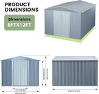 8x12 FT Outdoor Metal Storage Shed, Large Metal Storage Sheds with Sturdy Frame Structure, Garden Tool Shed with Lockable Door for Garden, Lawn, Backyard, Gray