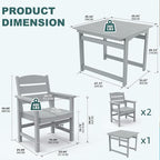 3-Piece HIPS Patio Dining Set, Outdoor Dining Table and Chairs Set with Umbrella Hole, Weatherproof Dining Table Set for 2 Person, Patio Furniture Set for Outside Deck, Grey