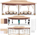COBIZI Gazebo 12x20 Heavy Duty Gazebos with Improved Nettings Outdoor Gazebo Canopy Double Roof Patio Gazebos with Metal Steel Frame for Patio, Garden, Backyard (Khaki)