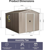 Favfurish 10×8FT Outdoor Metal Storage Shed Large Garden Sheds with Floor Base & Window,Sliding Doors and Padlock for Garden,Backyard,Lawn,Easy to Assemble,Grey