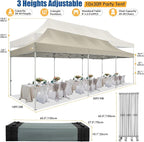 HOTEEL 10x30 Pop up Canopy Tent for Parties, Heavy Duty Easy Setup Tent with 8 Sidewalls, Outdoor Commercial Instant Gazebo for Wedding Event, with Portable Bag & Sand Bags, Khaki(Hexagonal Frame)