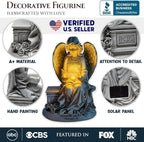 OrnamentallyYou Spring & Summer-Themed Garden Statues – Adorable Outdoor Decor for Lawn, Patio & Porch (Guardian Angel Reading Book Garden Statue, 10" Solar Powered Angelic Outdoor Figurine)