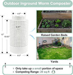 Inground Worm Farm Composter, Outdoor In-Ground Worm Compost Bin for Raised Garden Beds and Yards, In Ground Composting Bin 2 Gallons for Recycling Scraps, 6.3"x6.3"x12", BPA Free, White