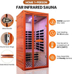 Sauna, Far Infrared Saunas for Home Room 1550W/110V Indoor Sauna for Single Person Okoume Wood Sauna Spacious 1 - 2 Person Low EMF Dry Sauna with Speakers/Air Hole and Color Lighting 39.4*35.4*74.8 IN