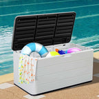 ZZM 110 Gallon Lockable Resin Deck Box, Waterproof Outdoor Storage Box for Patio Cushion Storage Cabinet and Tools Storage, White