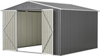 10 x 10 FT Outdoor Storage Shed, Large Metal Tool Sheds with Updated Frame Structure and Lockable Doors, Garden Shed for Backyard Garden Patio Lawn, Grey