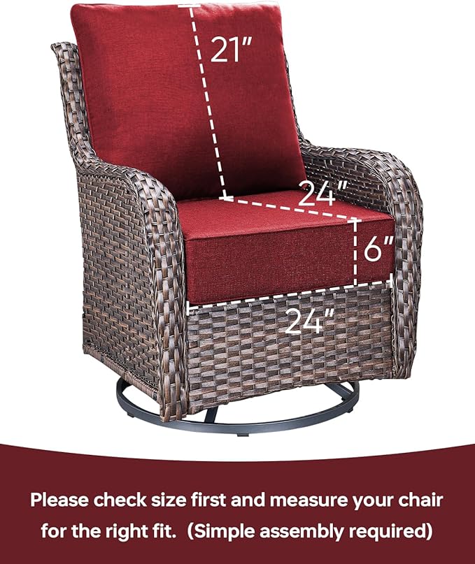 Luxury 24x24x6 Inch Outdoor Chair Cushions Set of 4 - Heavy Duty Water-Resistant Comfortable Cushion for Patio Furniture Set Dining Gliding Rocking Chairs Loveseat L-Shape Sofa - Red