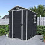 4x6 ft Outdoor Resin Storage Shed with Floor, Waterproof Plastic Garden Shed with Lockable Door and Windows, All-Weather Tool Sheds for Backyard, Patio, Lawn (Black)