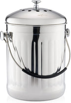 RED FACTOR Premium Compost Bin for Kitchen Countertop - Stainless Steel Food Waste Bucket with Innovative Dual Filter Technology - Includes Spare Filters (Brilliant Steel, 1.3 Gallon)