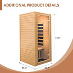 springspa Far Infrared Sauna for Home, Near Zero EMF Wood Home Sauna Room with 1400W, 9 Chromo Therapy Lights, Oxygen Ionizer, Bluetooth, LCD Control Panel for Indoor Use, 1 Person