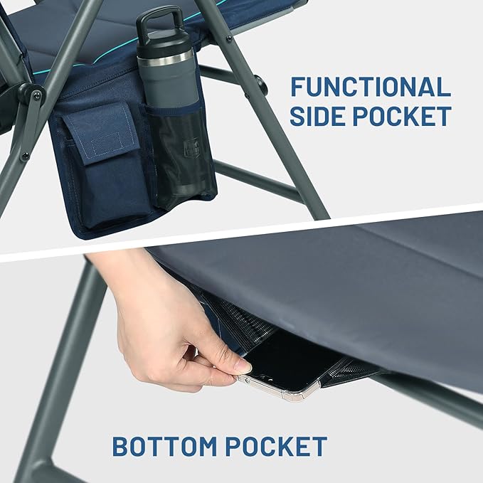 TIMBER RIDGE Oversized Folding Rocking Camping Chair, Padded Outdoor Rocker with High Back, Portable Outdoor Chair for Patio, Garden, Lawn, Supports up to 400 lbs, Blue, 2 Pack