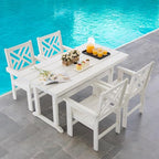 5 Piece HDPE Outdoor Dining Set for 4, Patio Dining Furniture Set with Umbrella Hole, Outdoor Table and Chairs for Garden, Poolside, Backyard, Deck