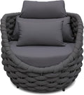 Front Porch Accent Chair: Aluminum Woven Rope Armchair Assembled - Cushioned Patio Single Chair w/Arms Modern - All Weather Balcony Furniture for 400lbs Outdoor Yard Deck Pool Hotel, Dark Gray