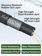 3/8" 4800PSI Pressure Washer Hose 200FT with Swivel Quick Connect for Cold/Hot Water Max 248°F, Kink Resistant Steel Wire Braided, Wear Resistant Power Washer Hose with M22 14mm Adapter
