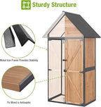 GUTINNEEN Outdoor Storage Shed with All Around Strong Metal Frame, Garden Tool Sheds Cabinet with Floor & Adjustable Shelves, Wooden Tool House for Backyard Garden Patio Lawn (Brown)