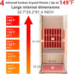 Far Infrared Home Sauna 1 Person, 1000W 110V Dry Indoor Sauna Okume Wood with 4 Heating Panels, Bluetooth Speaker, LED Lights and Glass Door, Room: 37.8 x 30.3 x 65.4 inches