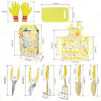 Yellow Garden Tools for Women, iHansee 10-Piece Garden Tools Set with Handbag, Gardening Hand Tool w/Non-Slip Ergonomic Handle, Floral Print Garden Supplies, Cute Gardening Gift for Mom Grandma
