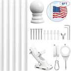 REERON Flag Pole Kit for House, 6 FT Stainless Steel Spinning Flag Pole, 1" Rustproof Porch Flagpole with 360° Tangle Free Metal Flagpole Rings & 2-Position Bracket for Outdoor Sport for 3x5 Flags