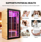 Sauna Indoor Far Infrared Saunas Home 1 Person Canadian Hemlock 1450W Low-EMF Dry Spa Sauna with Oxygen Bar, 26 Colorful Starry Sky Lights, 7 Heating Plates, Intelligent Control, Speaker - H5.9 ft